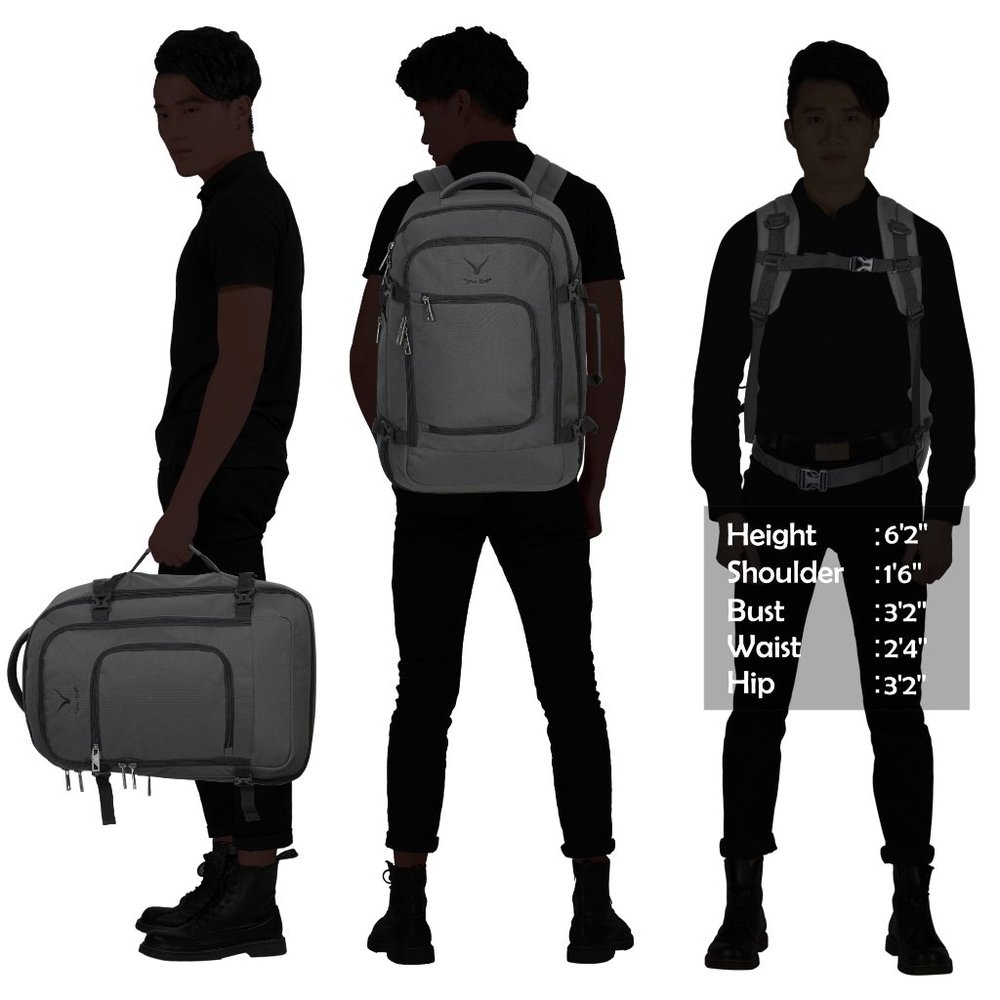 Hynes Eagle Travel Backpack 40L Flight Approved Carry on Backpack - Grey - Picture 7 of 7